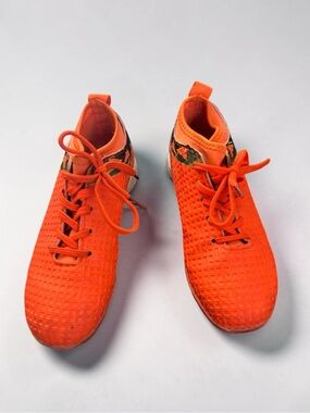Neon Orange Lace-Up Knit Sneakers